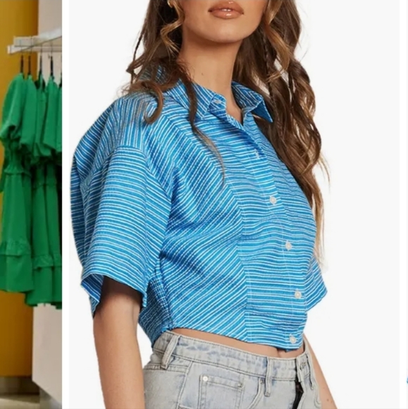 🆕️NWT Circus NY Nicole Stripe Cotton Seersucker Button-Up Shirt, Size XL - Picture 8 of 13